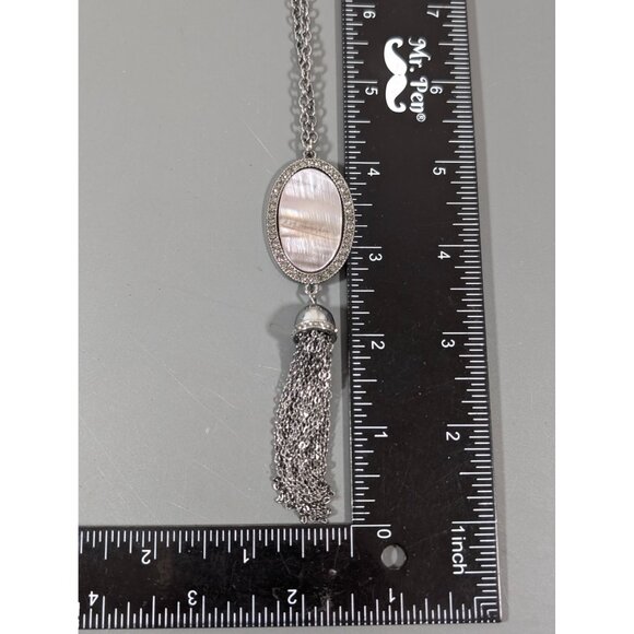 Boho Coastal Chic Abalone Shell Chain Tassel Rhinestone Necklace Long 32" - Picture 10 of 10